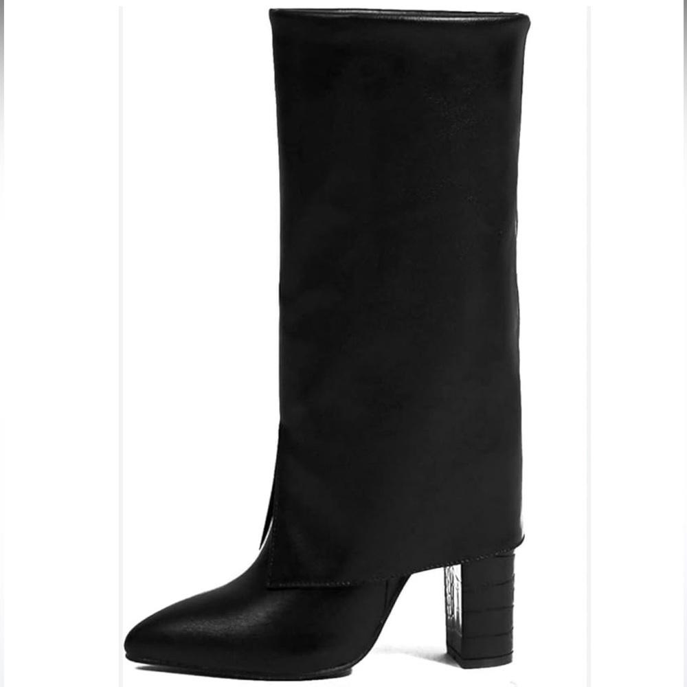 Chunk Heel Black Knee-High Boot Women Size 10 - Picture 6 of 6